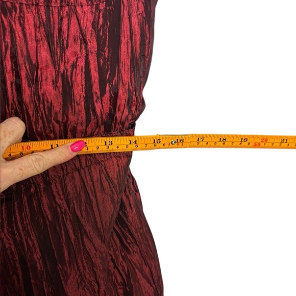 Izayla Wide Leg Short Sleeve Red Black Button Front Crinkle Tie Front Jumpsuit S - Picture 13 of 16